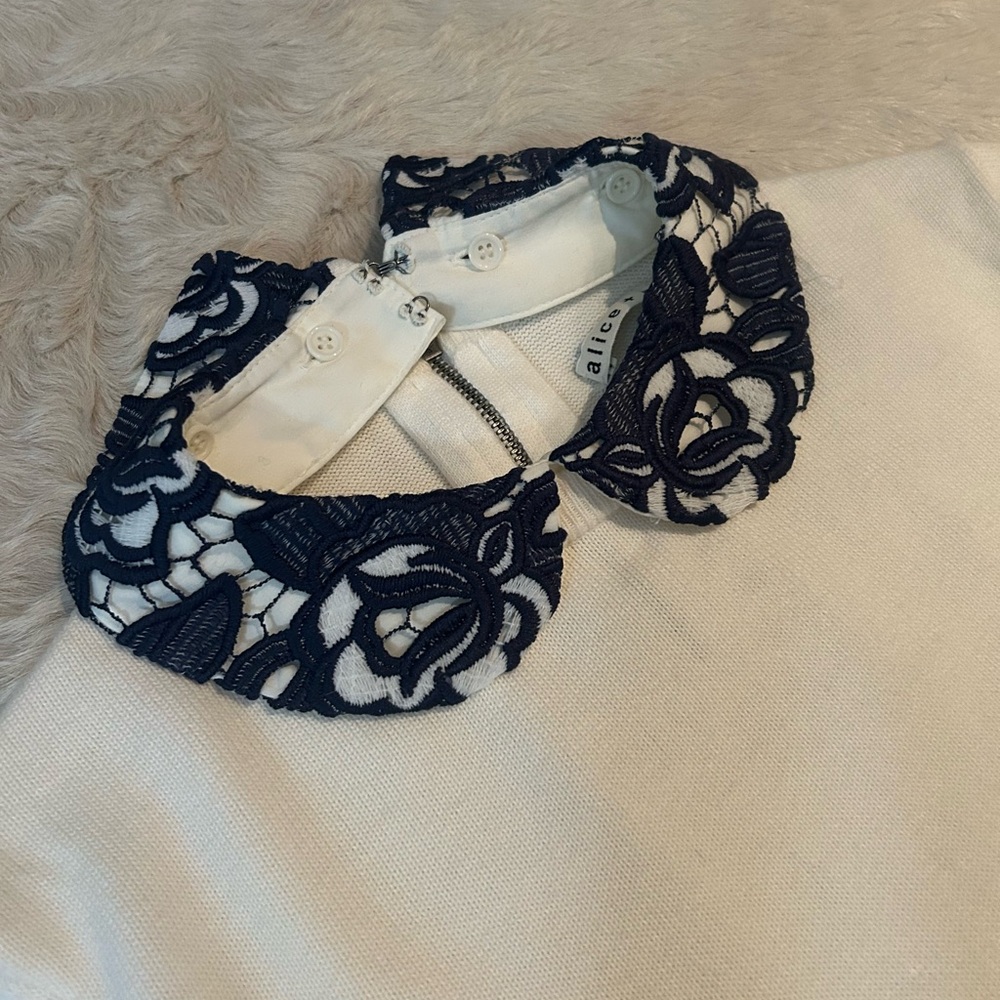 Alice + Olivia Navy and White Collared Top